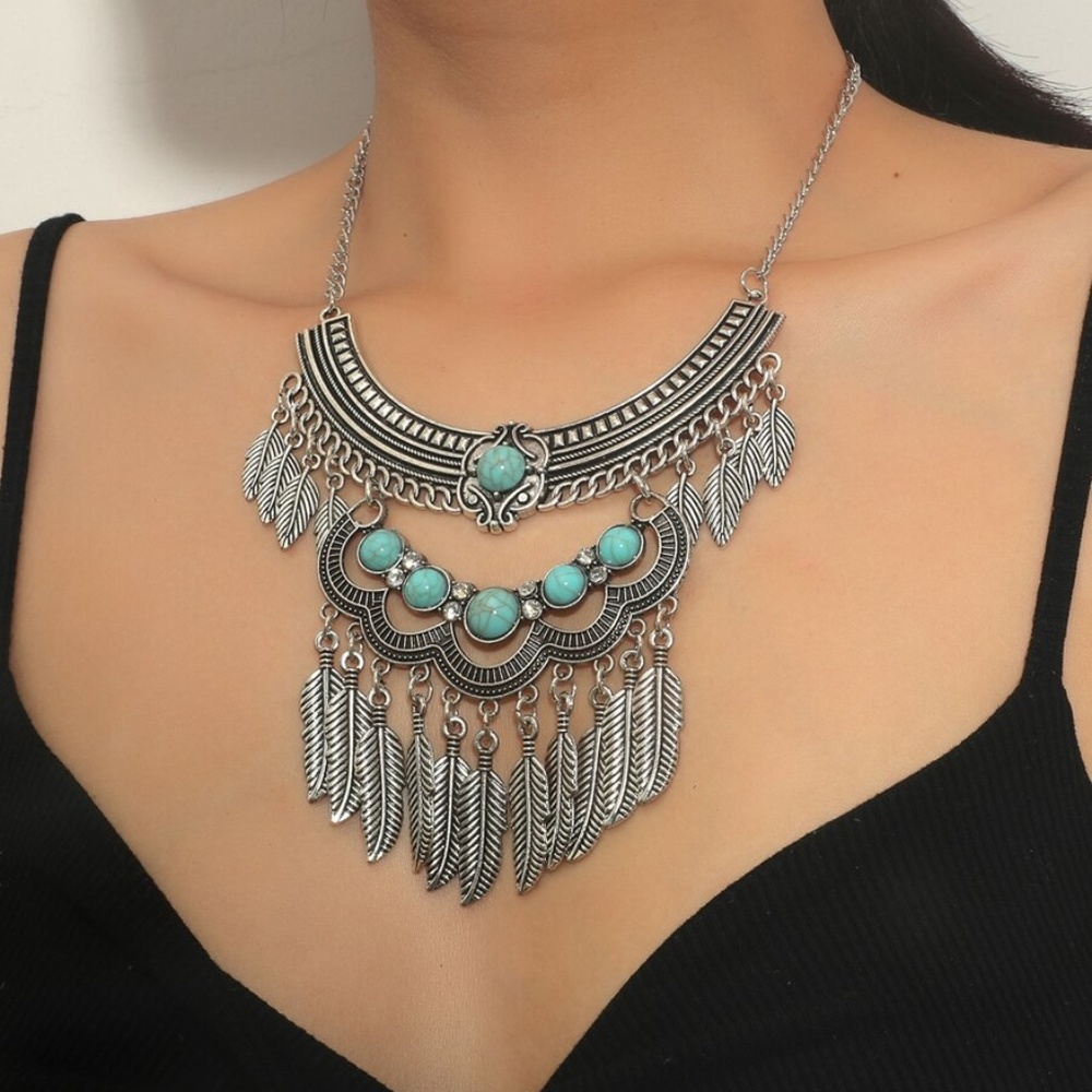 turquoise Charm Bib Necklace